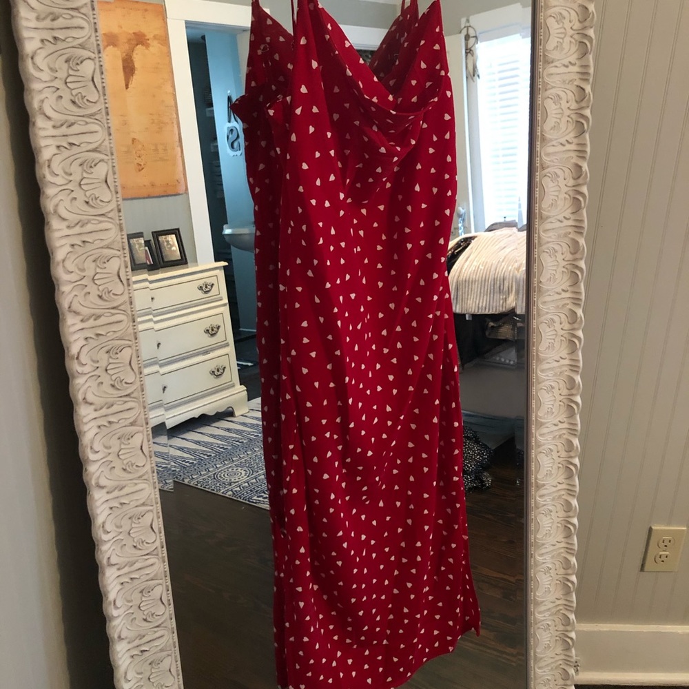Red slip dress